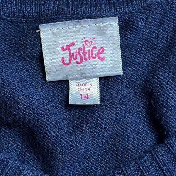 Justice sweater size 14 Blue Sequins Polka Dots Knit Cardigan Sweater spring - Picture 3 of 5